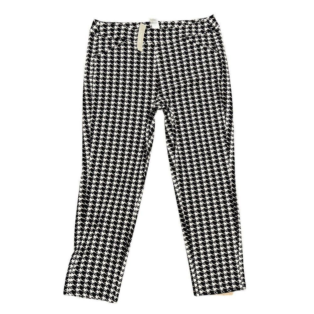 Chicos Travelers Pants‎ WMNS XL Black Houndstooth Print Spring Ankle Preppy 3R